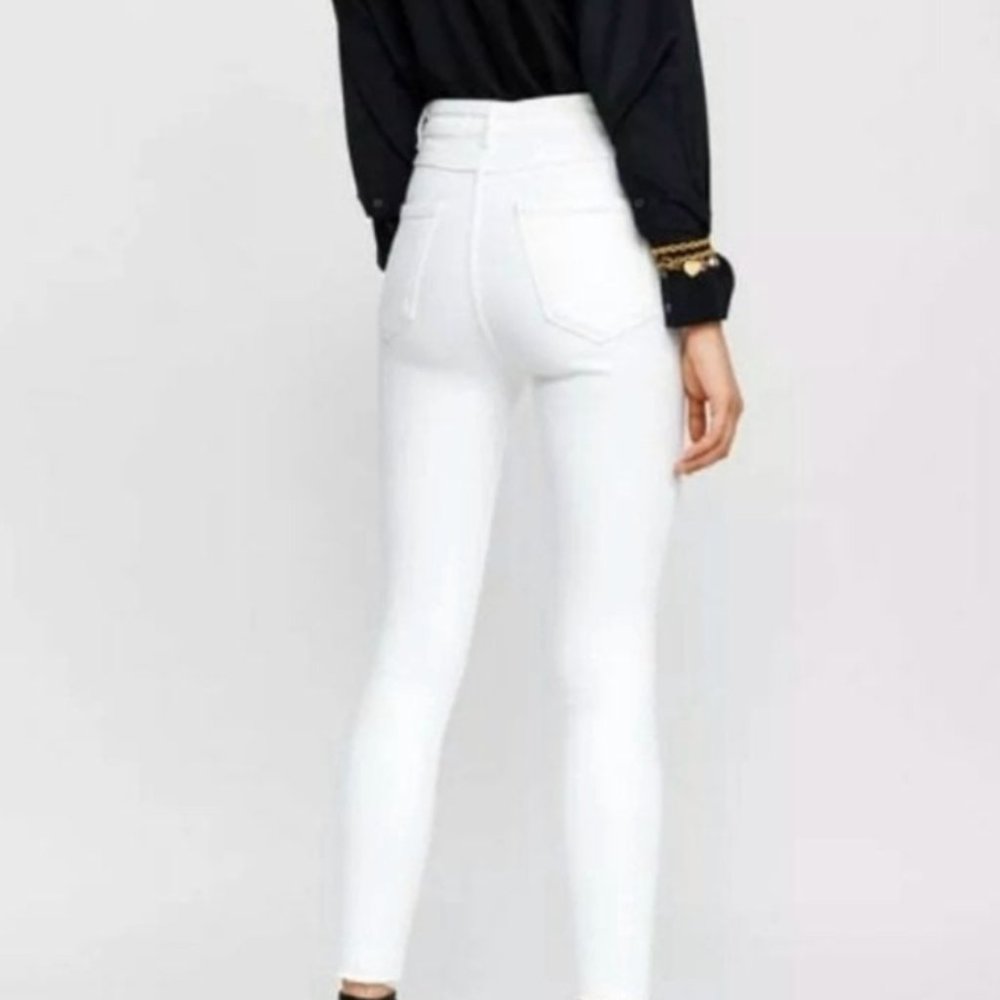 Zara Skinny White Denim Ankle Length Button Fly 5 Pocket Jeans. Size 4 EUC - Picture 7 of 8